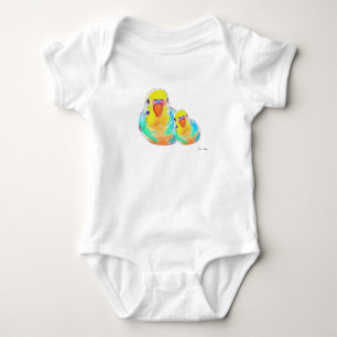 Body Mère et bébé Pretty Budgerigar, petit oiseau mi