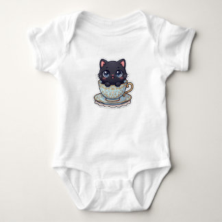 Body Mignon Chat Noir Kawaii dans une Baby Tasse à Thé
