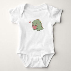 Body Mignon Dinosaure Kawaii Tenant un Cœur Pastel