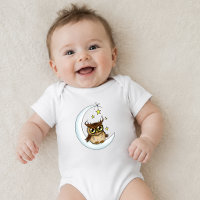 Mignon Hibou Brun Croissant Lune Étoiles Bleu