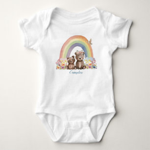 Body Momma et bébé ours en fleurs sous un arc-en-ciel