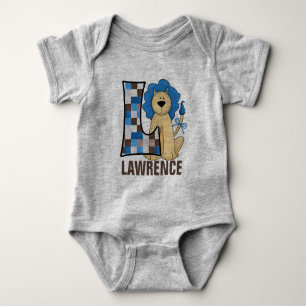Body Monogramme Enfants "L" Lion à patchwork bleu
