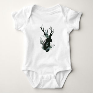 Body Monogramme floral bleu de la tête de cerf rustique