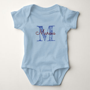 Body Monogramme personnalisé Nom Bleu Bébé Garçon Main 