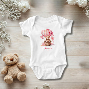 Body Montgolfière Ours en Peluche Rose Fille Personnali