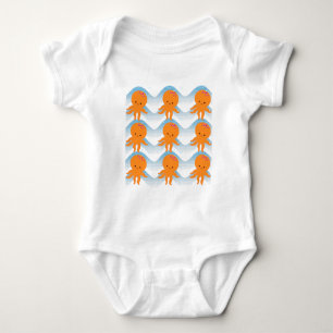 Body Motif Octopus Orange Et Vagues Bleues