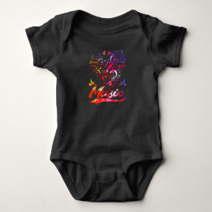 Body Musique colorée basse Clef Oiseau Amoureux Notes
