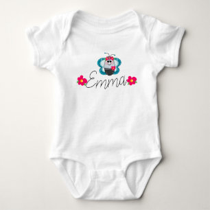 Body Nom de bébé personnalisé Papillon et fleur