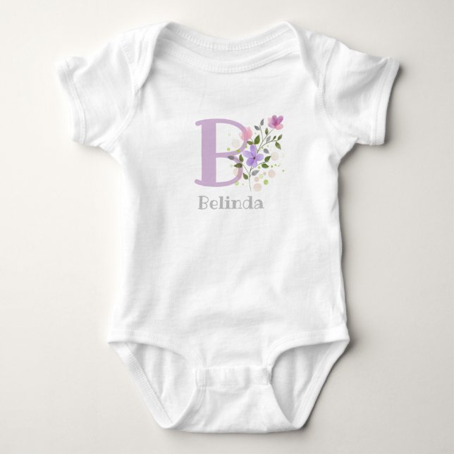 Body Nom du bébé et initiale avec fleurs (Devant)