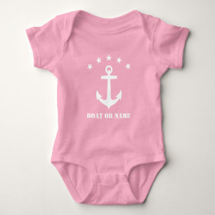 Body Nom ou nom du bateau Ancre classique rose et blanc