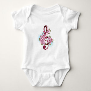 Body Notes de clef musicale en treble avec des fleurs S