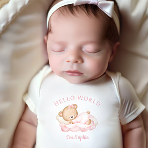 Body Nouveau-né Baby Girl Name Personnalisé Pink Bear B