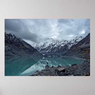 BODY OF WATER OVERLOOKING MOUNTAINS DURING DAYTIME POSTER