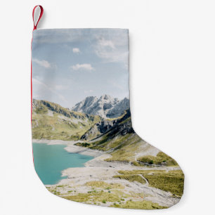 BODY OF WATER SURROUNDED BY MOUNTAINS SMALL CHRISTMAS STOCKING