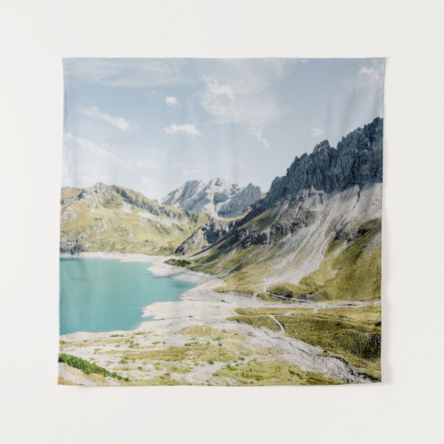 BODY OF WATER SURROUNDED BY MOUNTAINS TAPESTRY (Front)