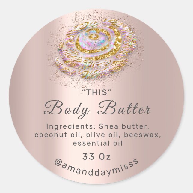Body Oil Butter Packaging Holograph Gold Rose  Classic Round Sticker (Front)