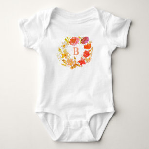 Body Orange Floral Wreath Baby Girl Monogramme initial