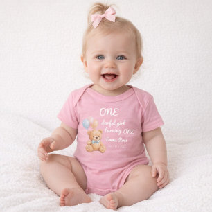 Body Ours en peluche aquarelle rose pour le 1er anniver