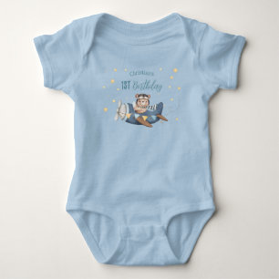 Body Ours pilote mignon avion bleu vintage anniversaire