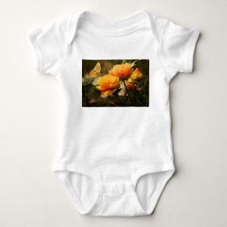 Body Papillon orange et fleurs