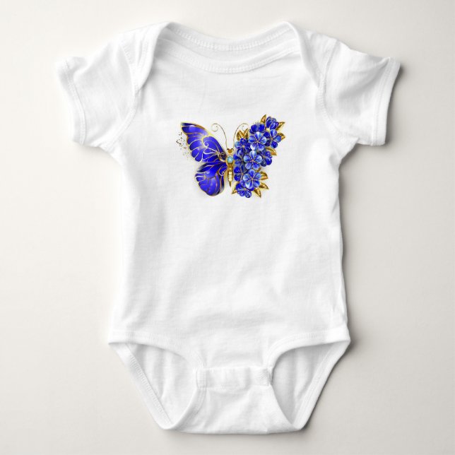 Body Papillon saphir à fleurs (Devant)