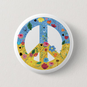 Body Para Bebé Ukrainian Flag Peace Sign with flor 2 Inch Round Button