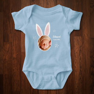 Body Petit garçon Photo avec Bunny Ears et nom Pâques