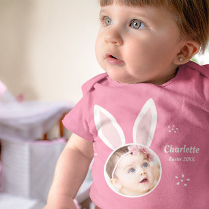 Body Petite fille Photo avec des oreilles lapin et nom 