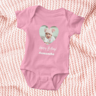 Body Photo cœur nom anniversaire bébé fille rose