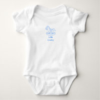 Phrase "Petit Cowboy" avec cheval à bascule bleu