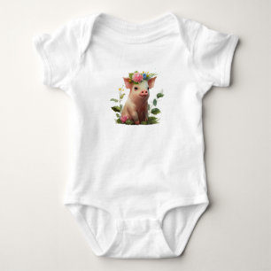 Body Piglet adorable avec couronne de fleurs