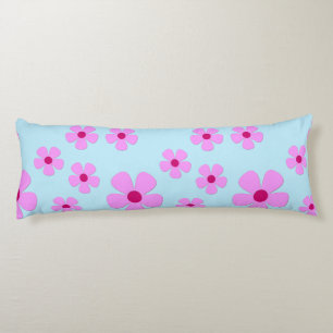 Body Pillow, Green Blue with Pink Flowers Pillow