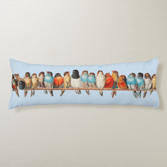 Body Pillow with Row of Birds on Light Blue  (Front)