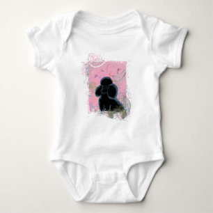 Body Portrait de caniche noir avec des colibris