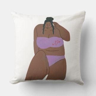 Body Positive Woman Illustration in Purple Swimwea Throw Pillow