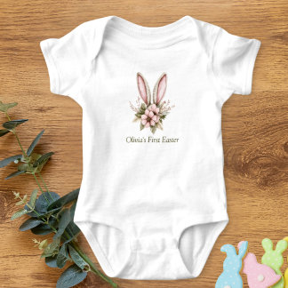 Body Première Pâques bébé rose et vert clair Combinaiso