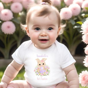 Body Première Pâques Nom Personnalisé Fille Rose violet