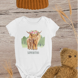 Body Sainte vache Highland Veau bébé Aquarelle bébé béb
