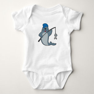 Body Sceau à la pêche avec bâtonnet de pêche et poisson