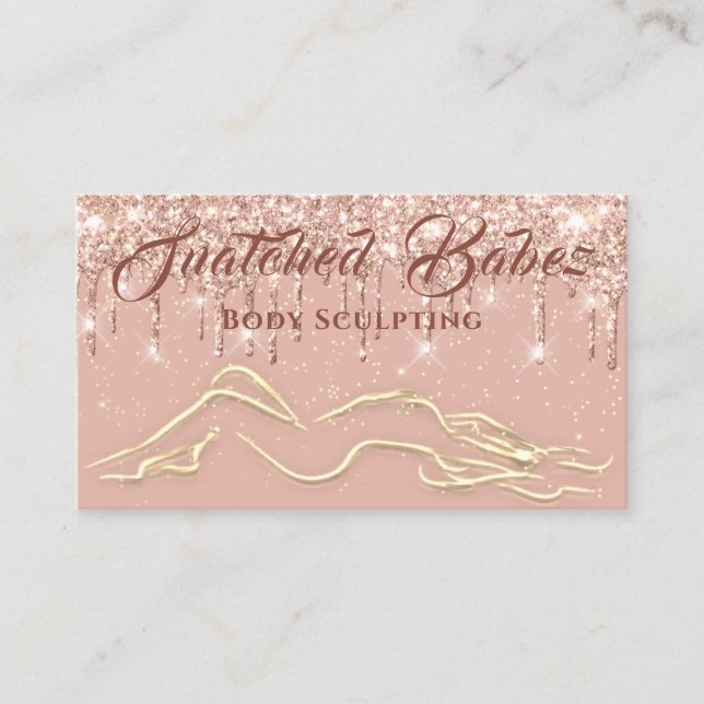 Body Sculpting Beauty Logo Massage Drips Gold Business Card (Front)