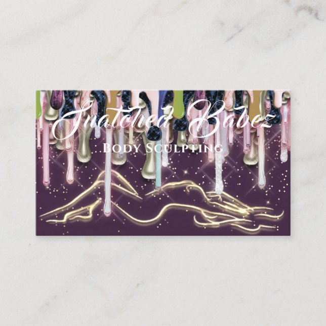 Body Sculpting Beauty Logo Massage Drips Purple Business Card (Front)