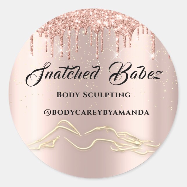 Body Sculpting Beauty Logo Massage Drips Rose Gold Classic Round Sticker (Front)