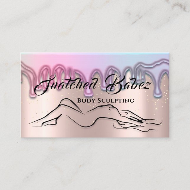Body Sculpting Beauty Logo Massage Pink Drips Business Card (Front)