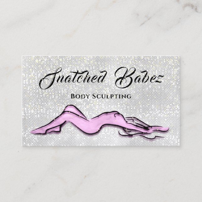 Body Sculpting Beauty Logo Massage Silver Pink Business Card (Front)