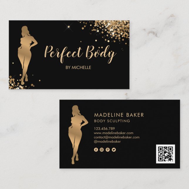 Body Sculpting Fitness  Waist Trainer QR code Business Card (Front/Back)