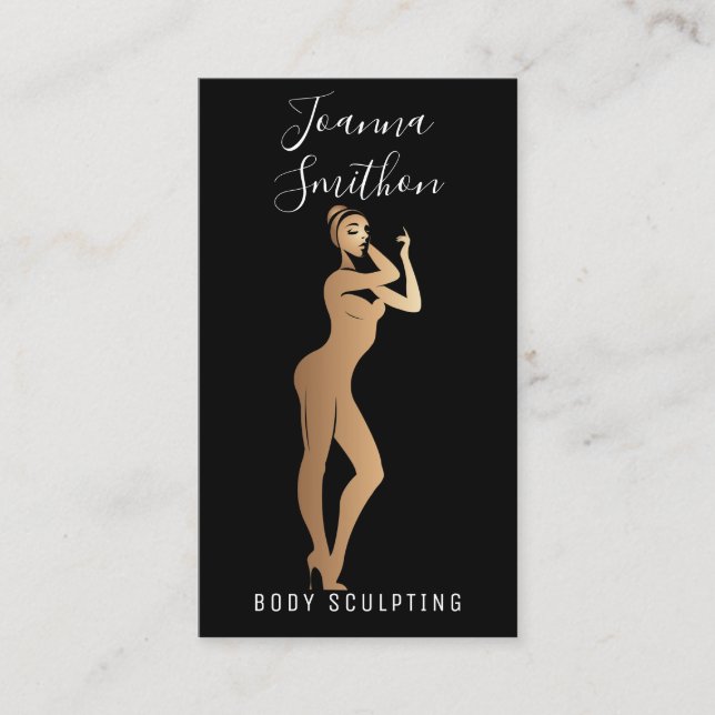 Body Sculpting QR Code Logo Black Skinny Gold   Business Card (Front)