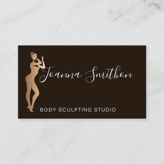 Body Sculpting QR Code Logo Black White Rose Business Card (Front)