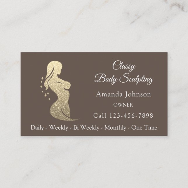 Body Shaping Sculpting Massage Gold Brown QR CODE Business Card (Front)