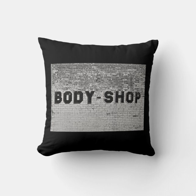 Body Shop on Black Throw Pillow (Front)