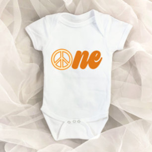 Body Symbole de la Paix Rétro 70's Orange ONE 1er anniv